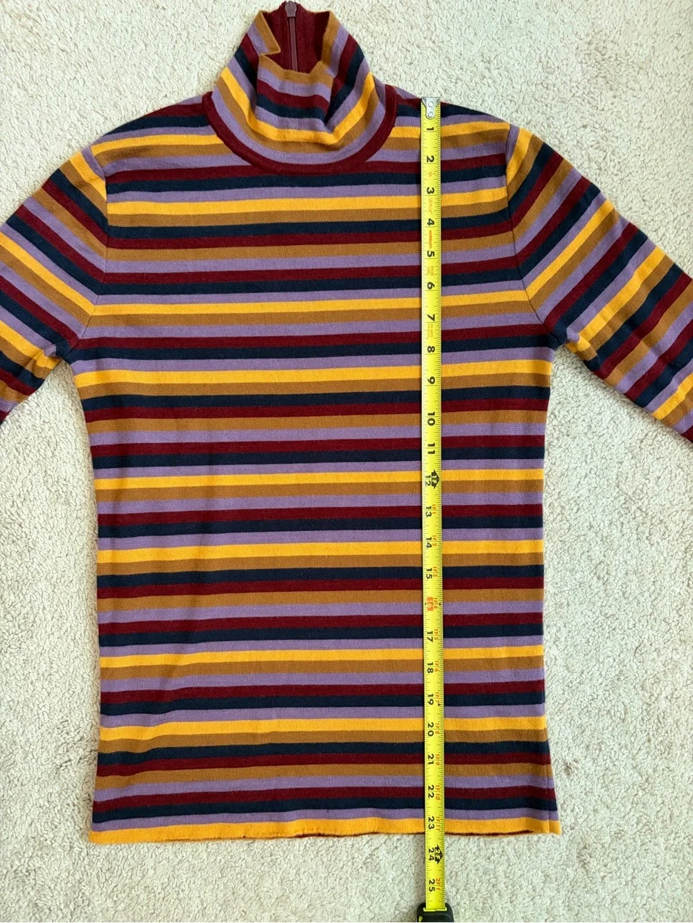 Tory Burch Striped Turtleneck Top Back Zip Closure Women's Size XS Designer Knit